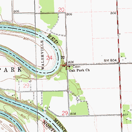 Topographic Map of Oak Park Church, MN