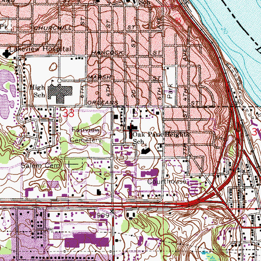 Topographic Map of Oak Park Heights School, MN