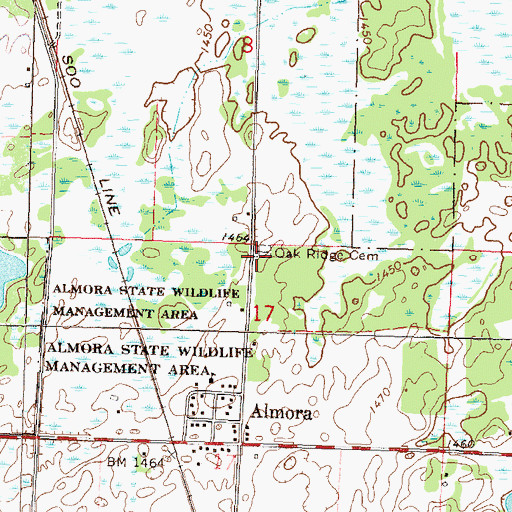 Topographic Map of Oak Ridge Cemetery, MN