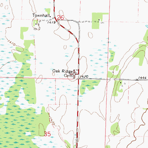 Topographic Map of Oak Ridge Cemetery, MN
