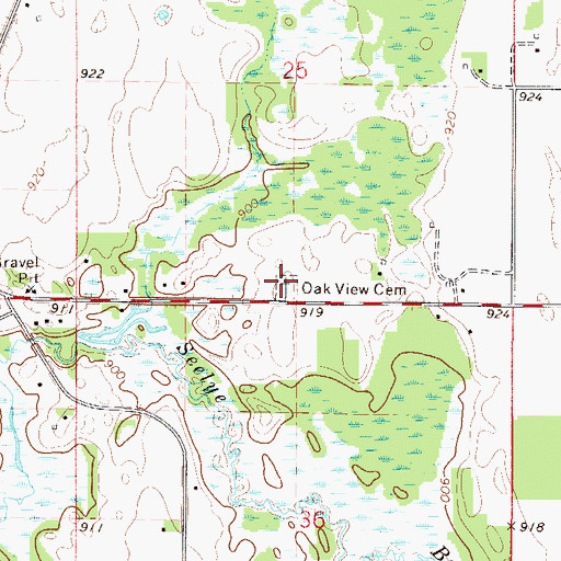 Topographic Map of Oak View Cemetery, MN