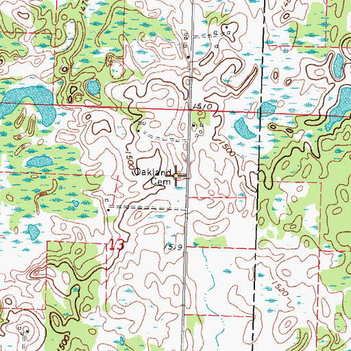 Topographic Map of Oakland Cemetery, MN