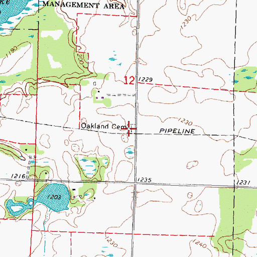 Topographic Map of Oakland Cemetery, MN