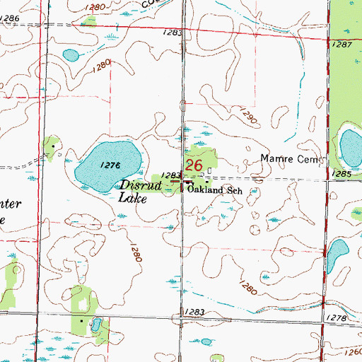 Topographic Map of Oakland School, MN