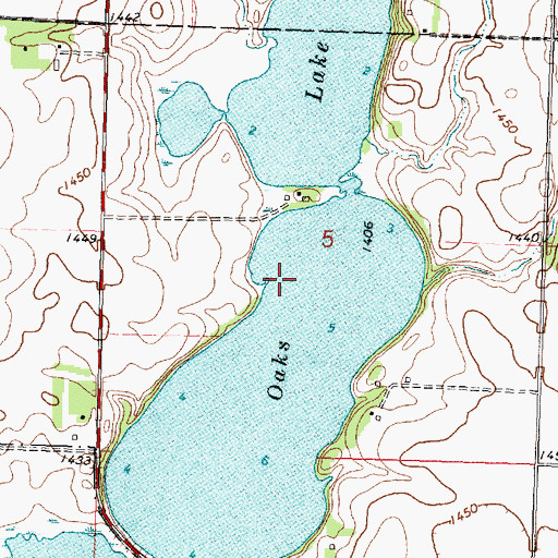 Topographic Map of Oaks Lake, MN