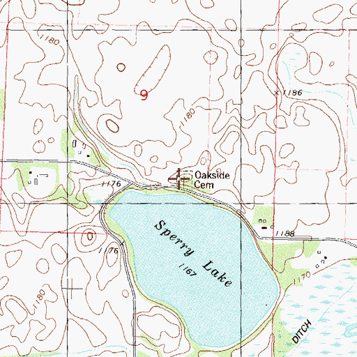 Topographic Map of Oakside Cemetery, MN