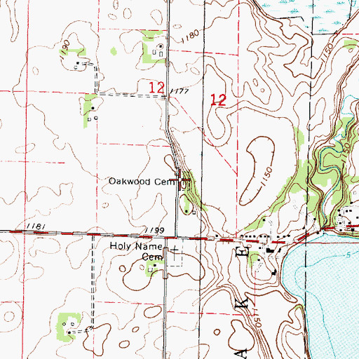 Topographic Map of Oakwood Cemetery, MN