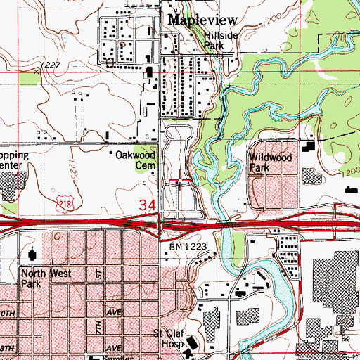 Topographic Map of Oakwood Cemetery, MN