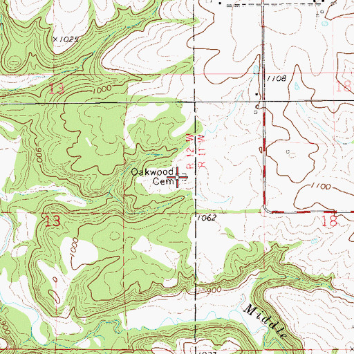 Topographic Map of Oakwood Cemetery, MN