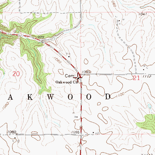 Topographic Map of Oakwood Church, MN