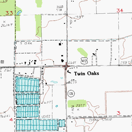 Topographic Map of Twin Oaks, AR