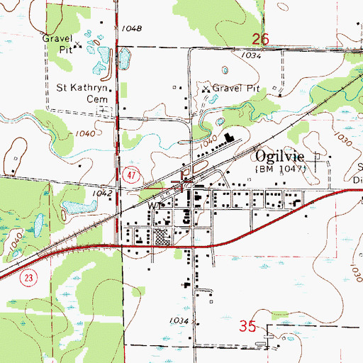 Topographic Map of Ogilvie, MN