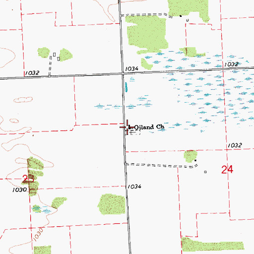 Topographic Map of Oiland Church, MN