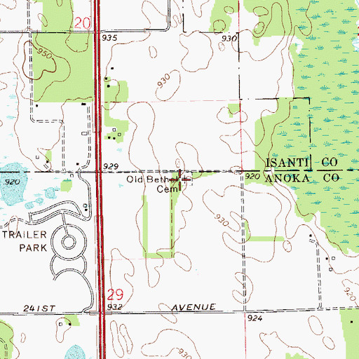 Topographic Map of Old Bethel Cemetery, MN