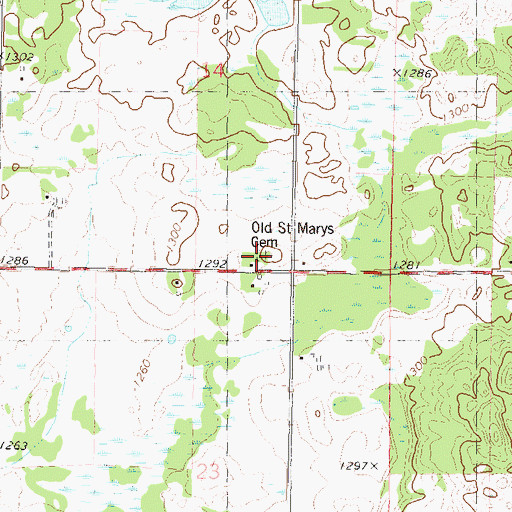 Topographic Map of Old Saint Marys Cemetery, MN