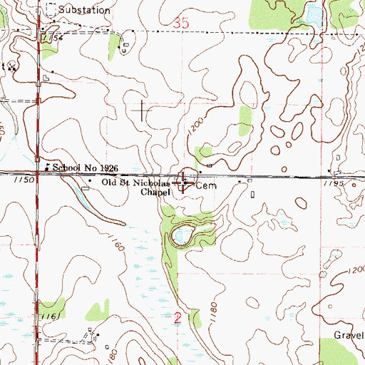 Topographic Map of Old Saint Nicholas Chapel, MN