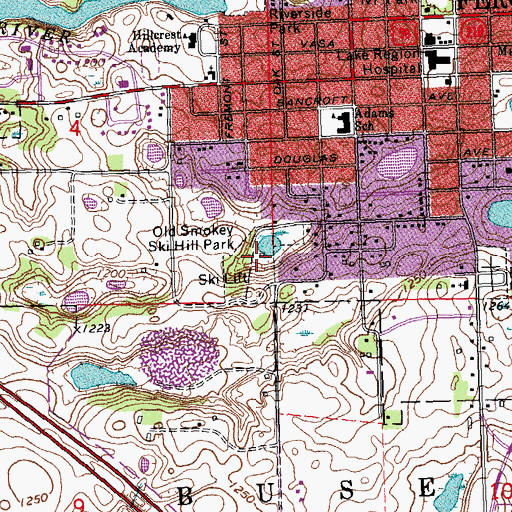 Topographic Map of Old Smokey Ski Hill Park, MN