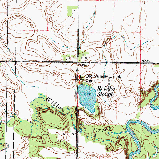 Topographic Map of Old Willow Creek Cemetery, MN