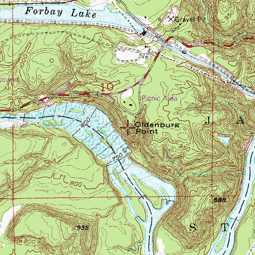 Topographic Map of Oldenburg Point, MN