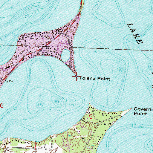 Topographic Map of Tolena Point, MN