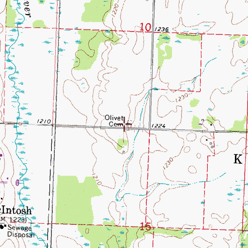 Topographic Map of Olivet Cemetery, MN