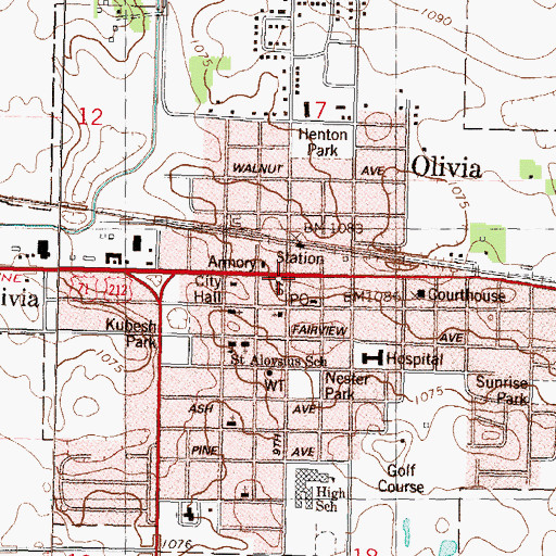 Topographic Map of Olivia, MN