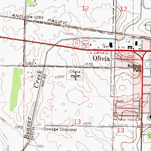 Topographic Map of Olivia Cemetery, MN