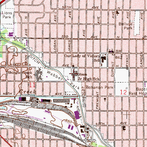 Topographic Map of Olson Middle School, MN