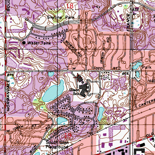 Topographic Map of Olson Elementary School, MN