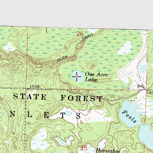 Topographic Map of One Acre Lake, MN