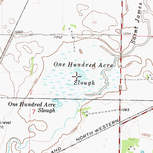 Topographic Map of One Hundred Acre Slough, MN