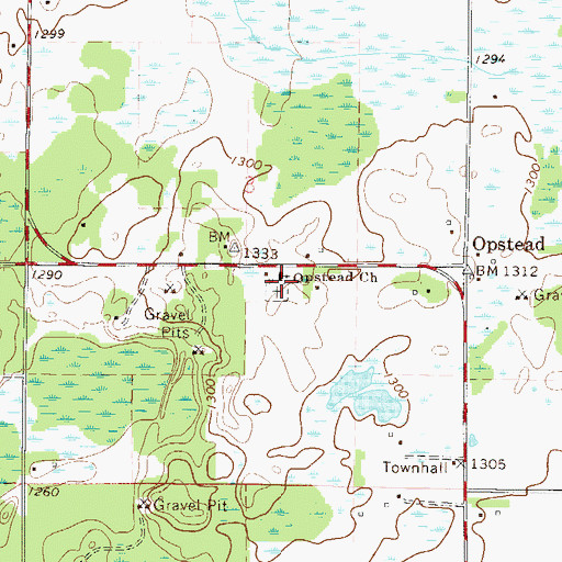 Topographic Map of Opstead Church, MN