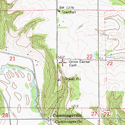 Topographic Map of Orion Center Cemetery, MN