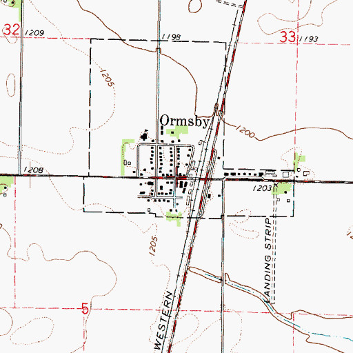 Topographic Map of Ormsby, MN