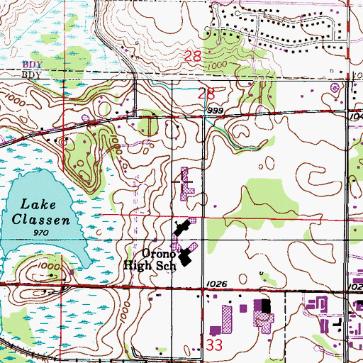 Topographic Map of Orono High School, MN