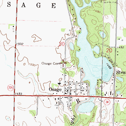 Topographic Map of Osage Cemetery, MN