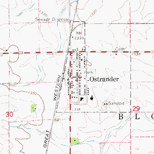 Topographic Map of Ostrander, MN