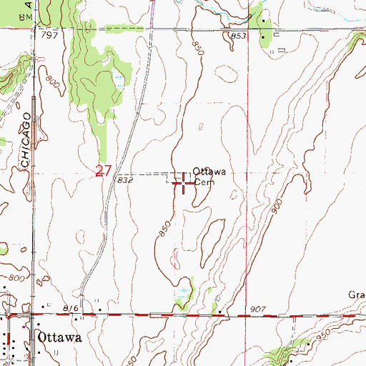 Topographic Map of Ottawa Cemetery, MN