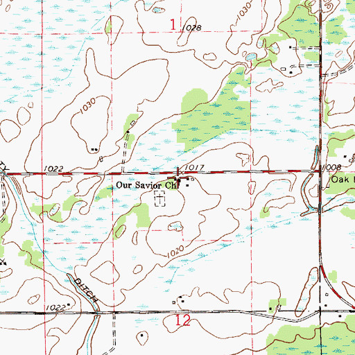 Topographic Map of Our Savior Church, MN