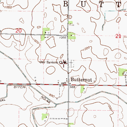 Topographic Map of Our Saviors Church, MN