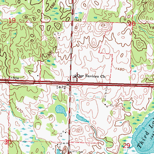 Topographic Map of Our Saviors Church, MN