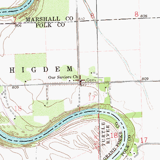 Topographic Map of Our Saviors Church, MN