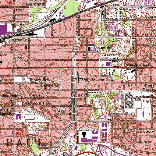 Topographic Map of Our Saviour School, MN