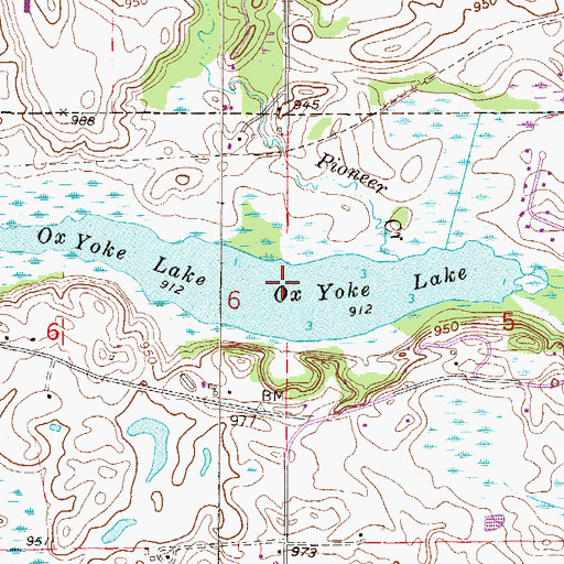 Topographic Map of Ox Yoke Lake, MN