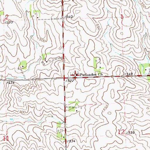 Topographic Map of Palisades Church, MN
