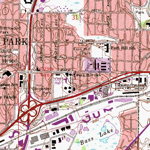 Topographic Map of Park Hill School, MN