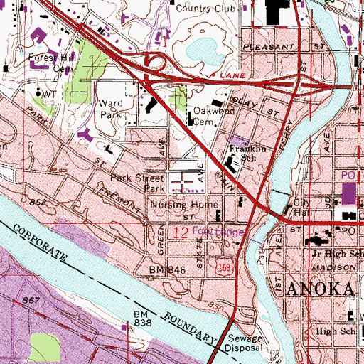 Topographic Map of Park Street Park, MN