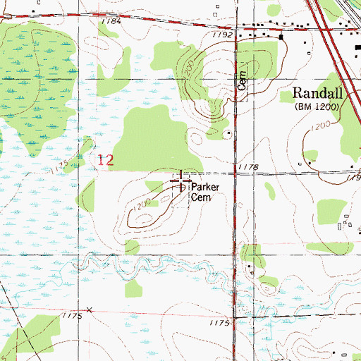 Topographic Map of Oak Hill Parker Cemetery, MN