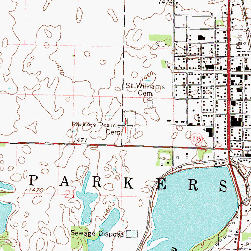 Topographic Map of Parkers Prairie Cemetery, MN
