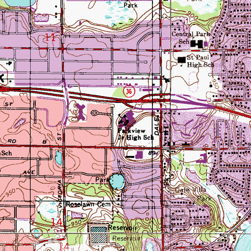Topographic Map of Parkview Center School, MN
